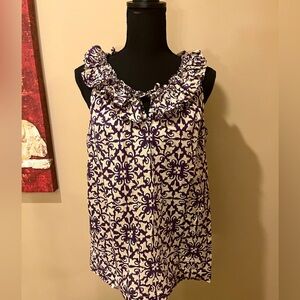 Tommy Hilfiger Edwardian Collar Sleeveless Peasant Blouse in Grape/Ecru, size M